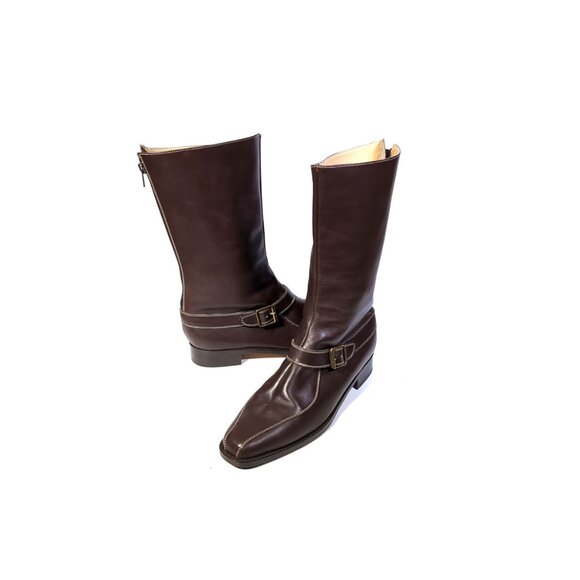 MANOLO BLAHNIK Boots Womens  8.5 Brown Leather Mid Calf Boots *EXCELLENT* - Picture 4 of 11